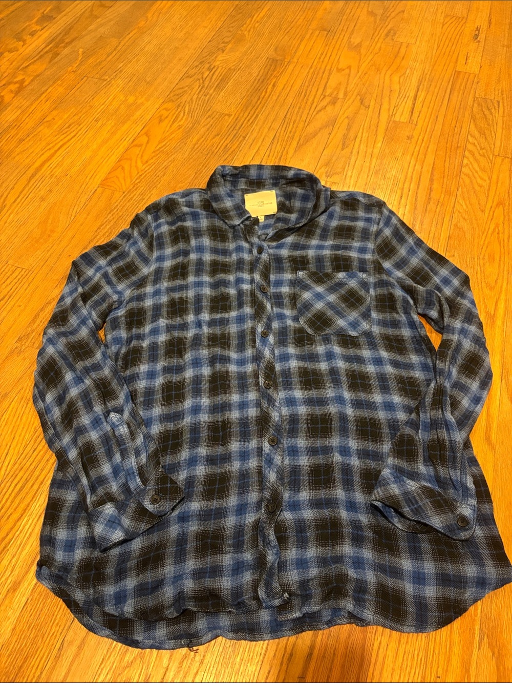 Blue and Black Plaid Button-Down Shirt - Women